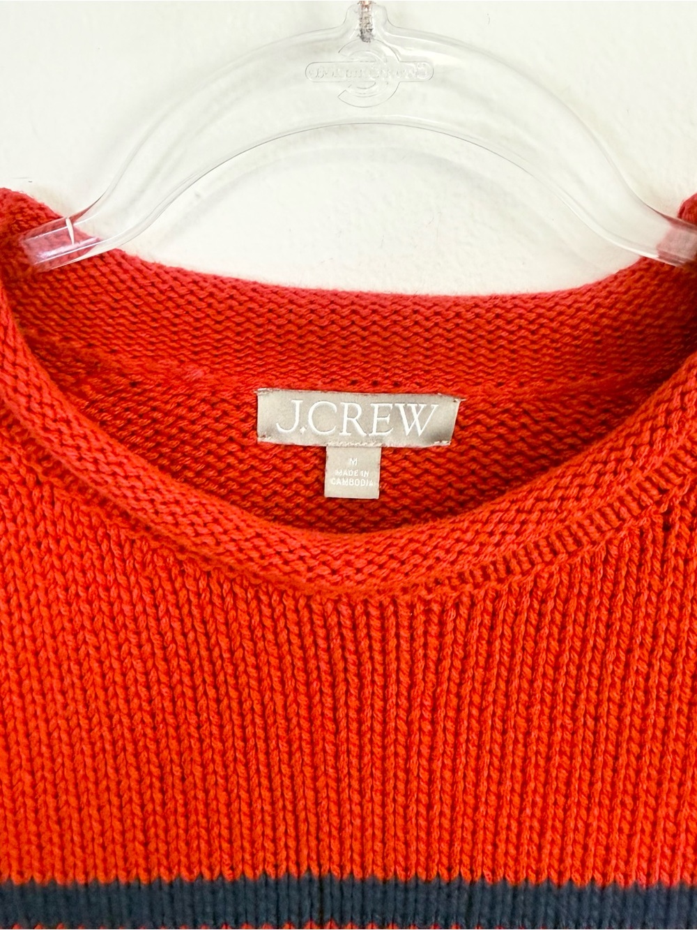 J.Crew Red Navy Stripe Rollneck Cotton Sweater Cropped Knit Size M - Picture 3 of 5